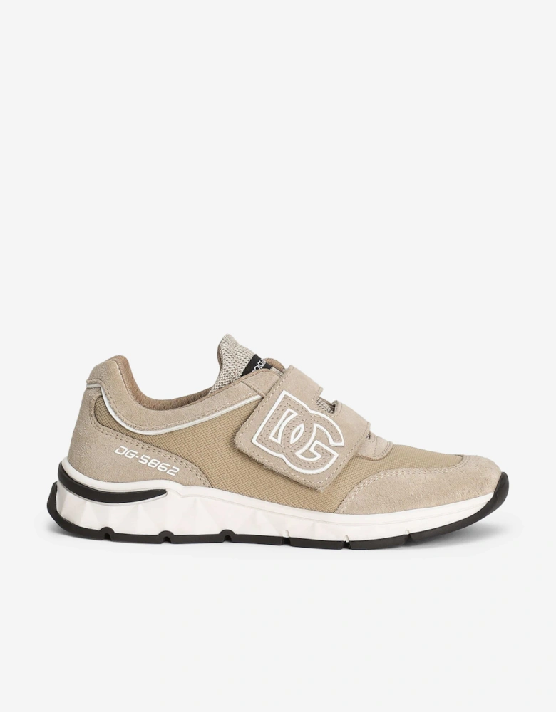 Boys Suede and Mesh Trainers in Beige