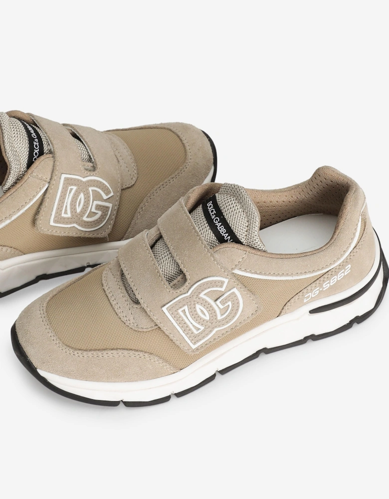 Boys Suede and Mesh Trainers in Beige