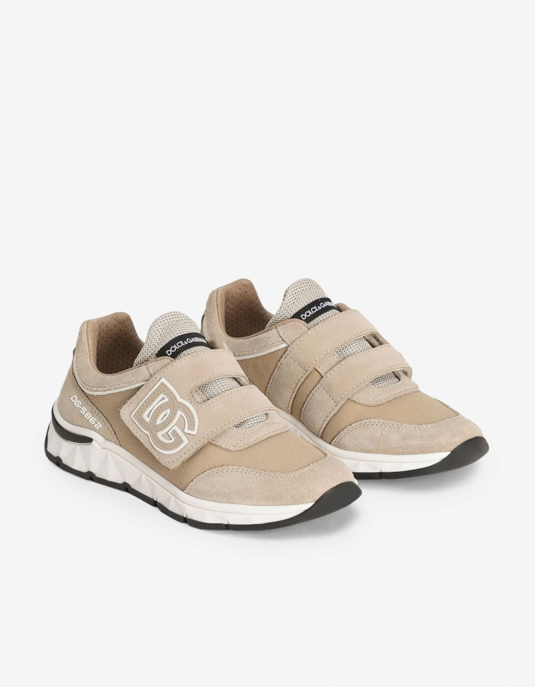 Boys Suede and Mesh Trainers in Beige