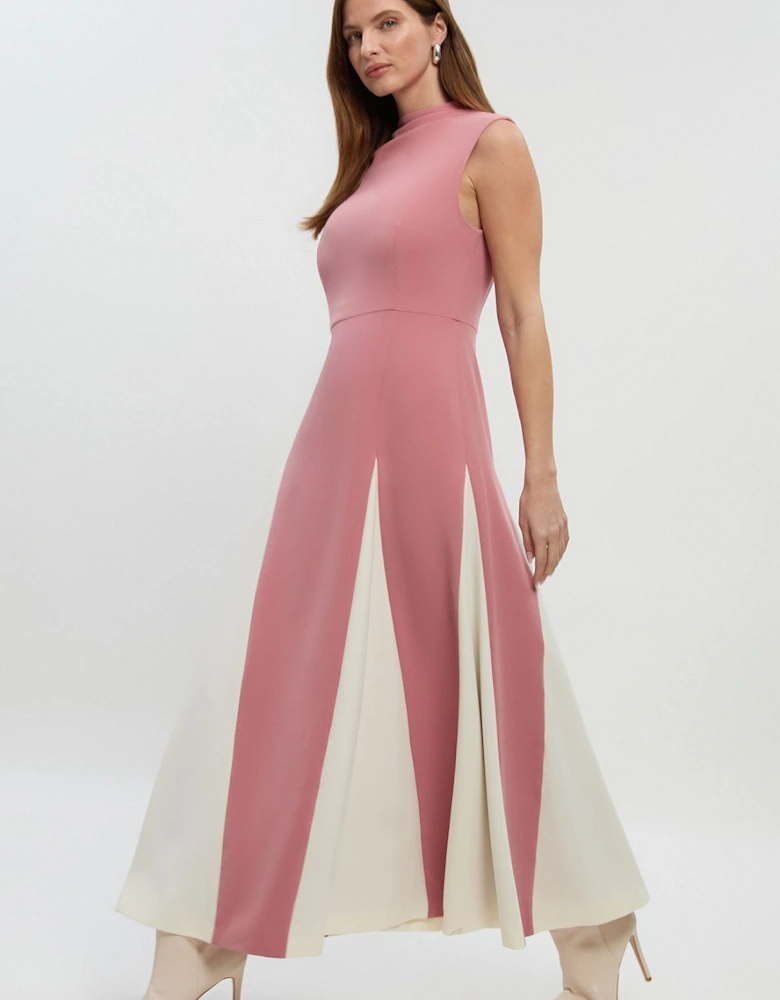 Petite Compact Stretch Tailored Colour Block Full Skirted Midi Dress