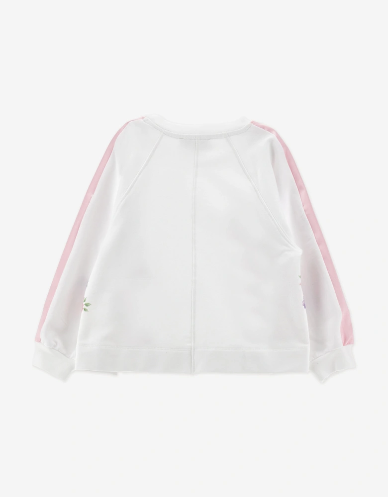 Girls Floral Bow Sweatshirt in White
