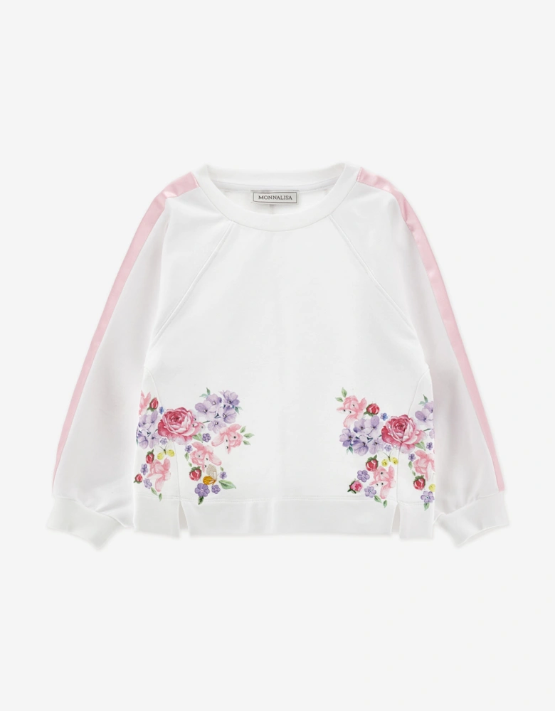 Girls Floral Bow Sweatshirt in White