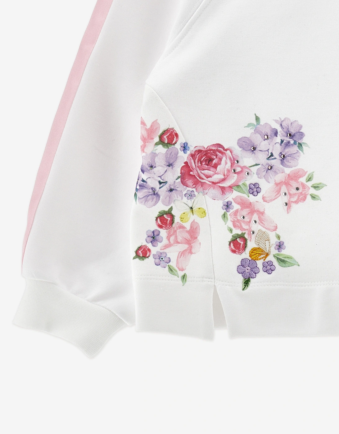 Girls Floral Bow Sweatshirt in White