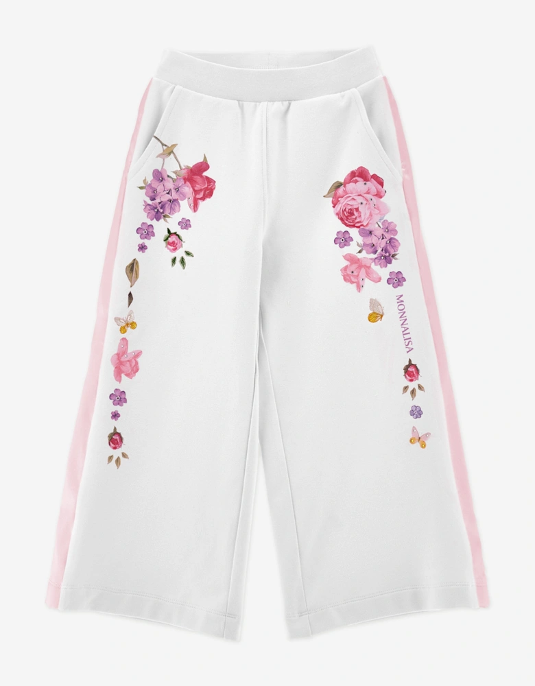 Girls Floral Wide Leg Joggers in White