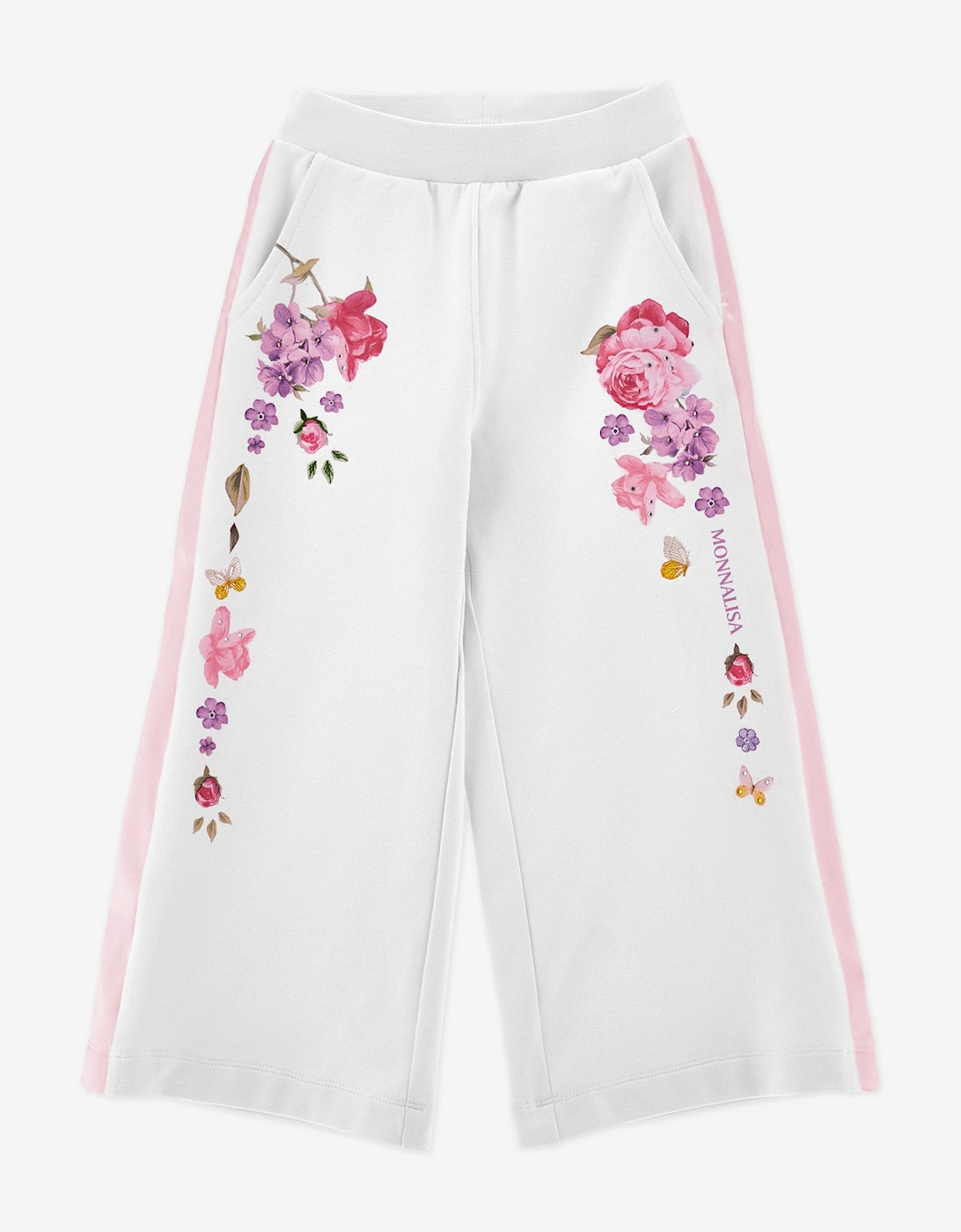 Girls Floral Wide Leg Joggers in White, 5 of 4