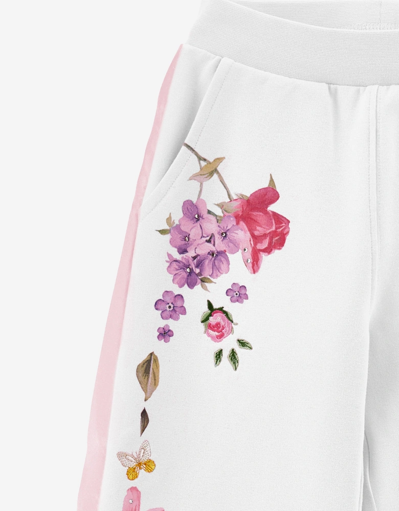 Girls Floral Wide Leg Joggers in White