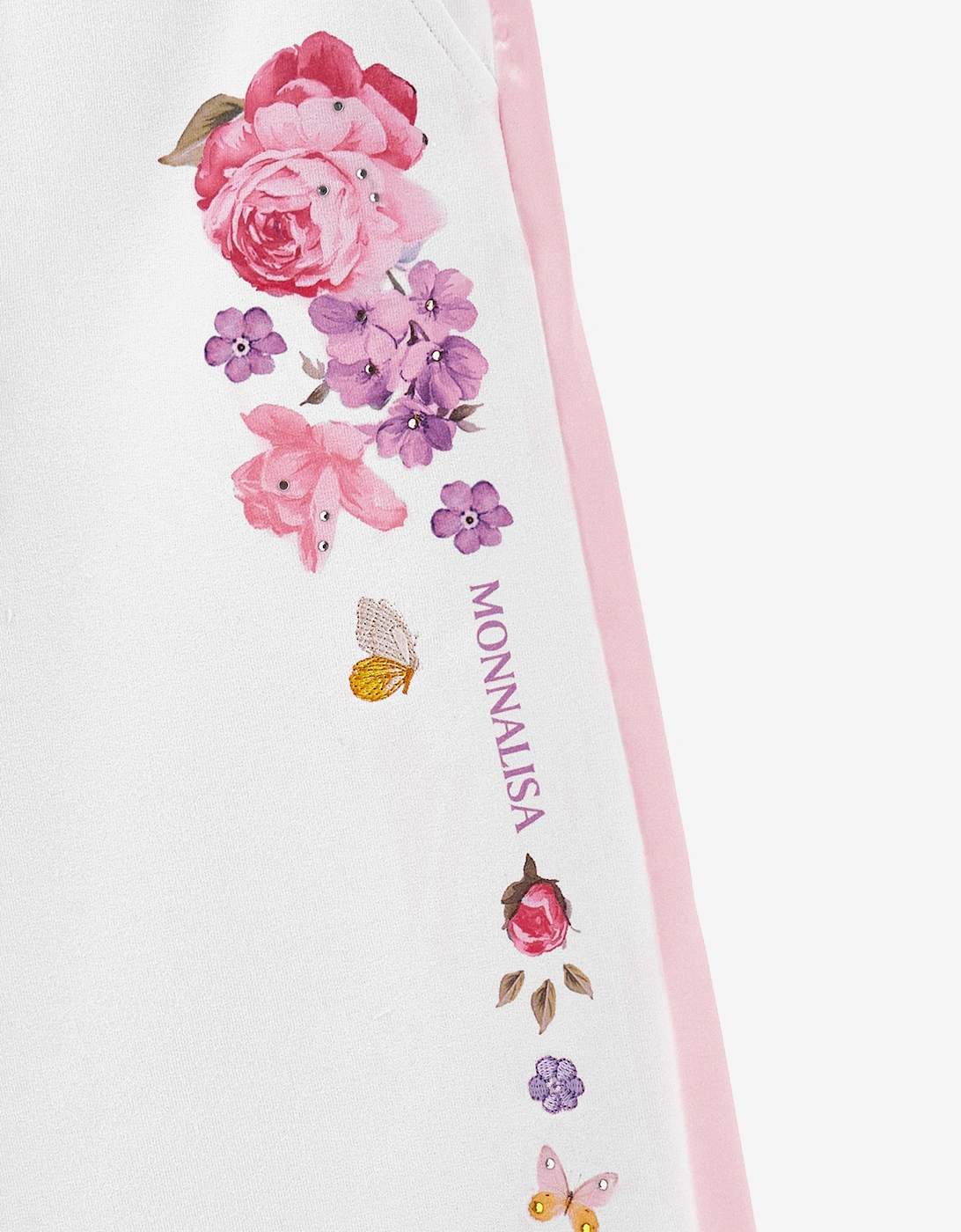 Girls Floral Wide Leg Joggers in White