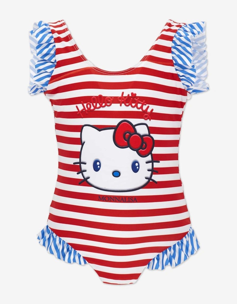 Girls Striped Hello Kitty Swimsuit in Red