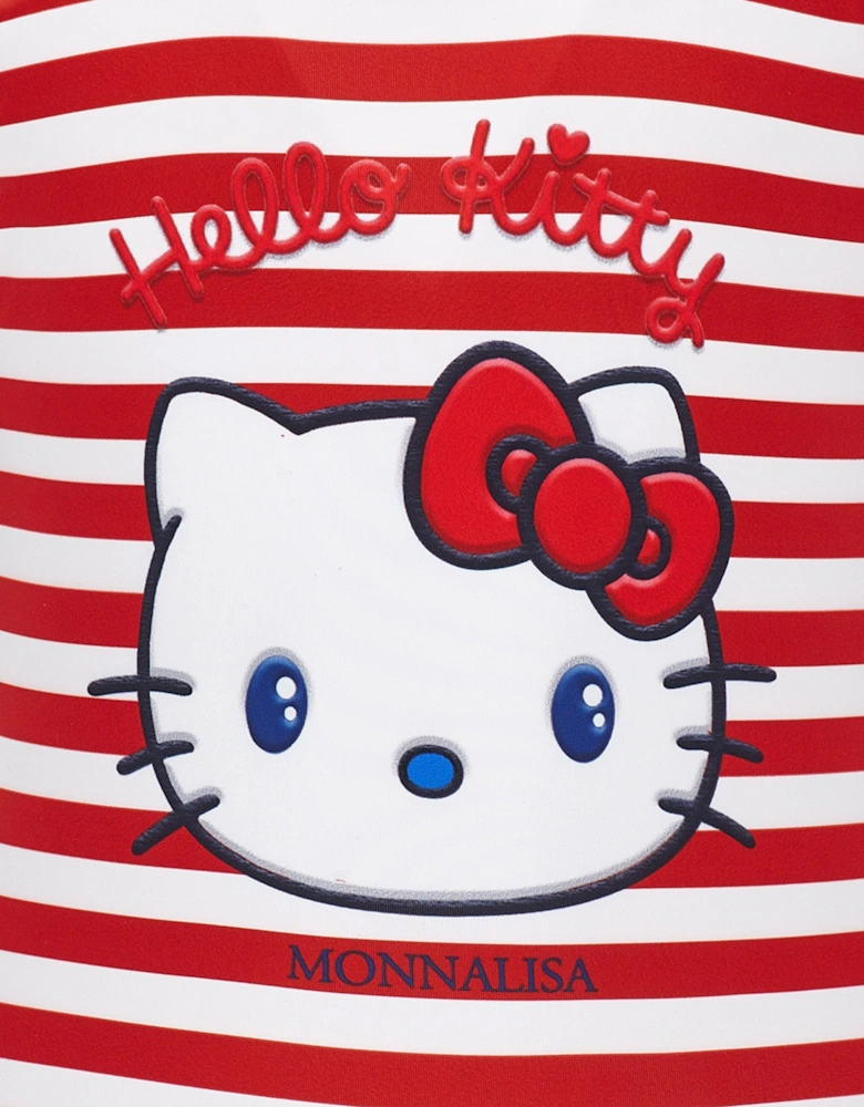 Girls Striped Hello Kitty Swimsuit in Red