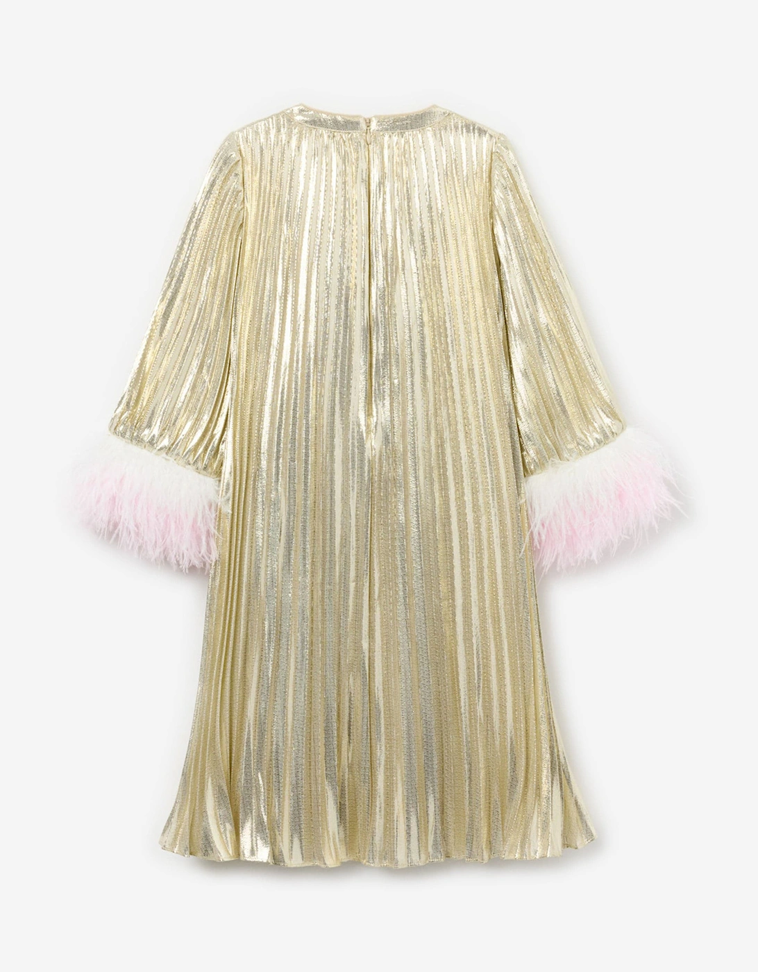 Girls Metallic Chiffon Feather Dress in Gold