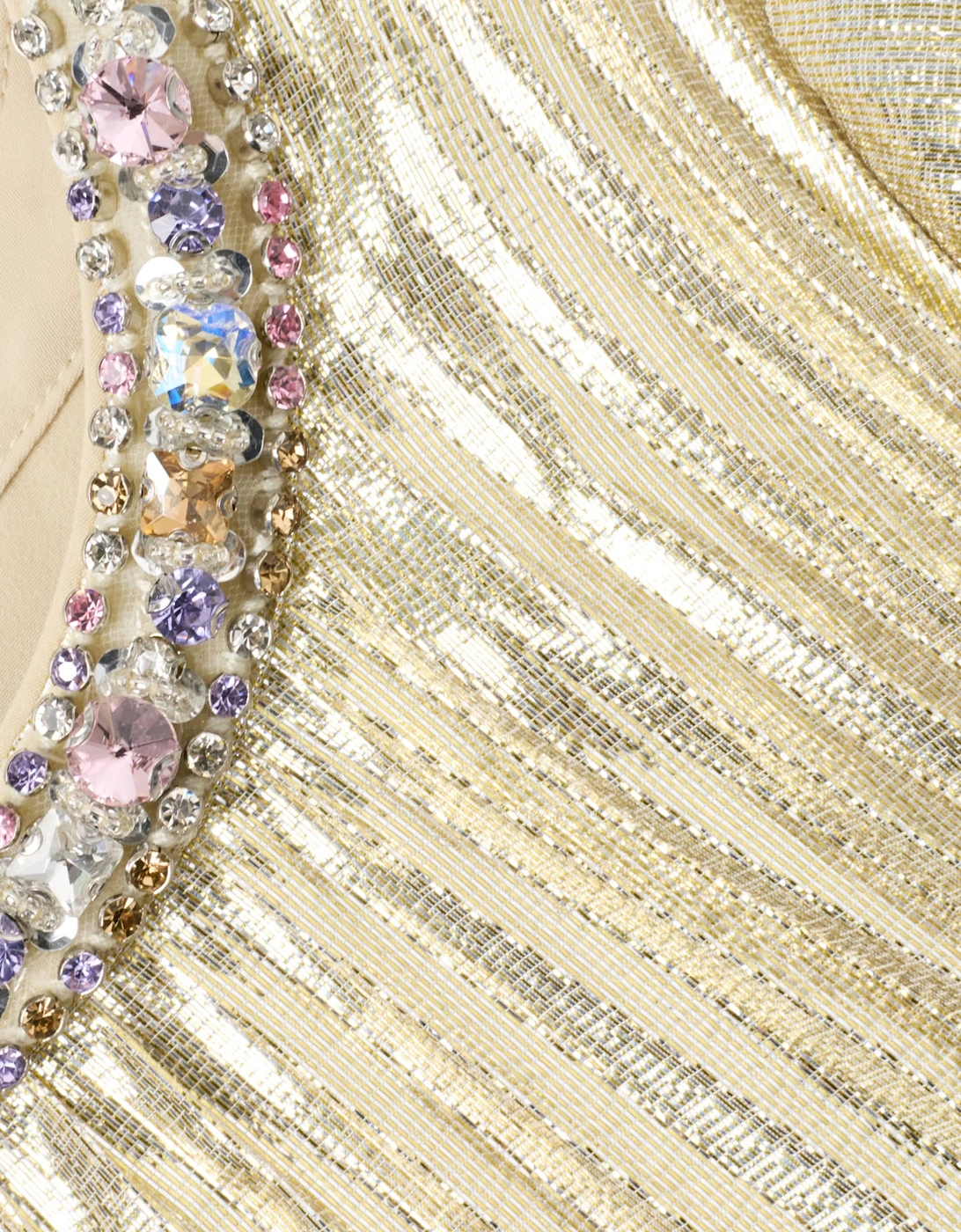 Girls Metallic Chiffon Feather Dress in Gold