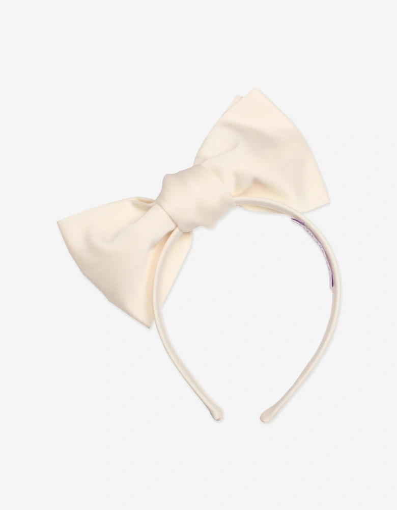 Girls Satin Origami Bow Headband in Ivory