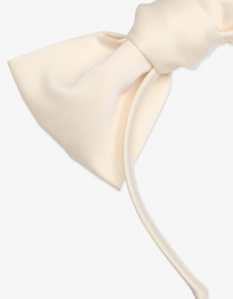 Girls Satin Origami Bow Headband in Ivory