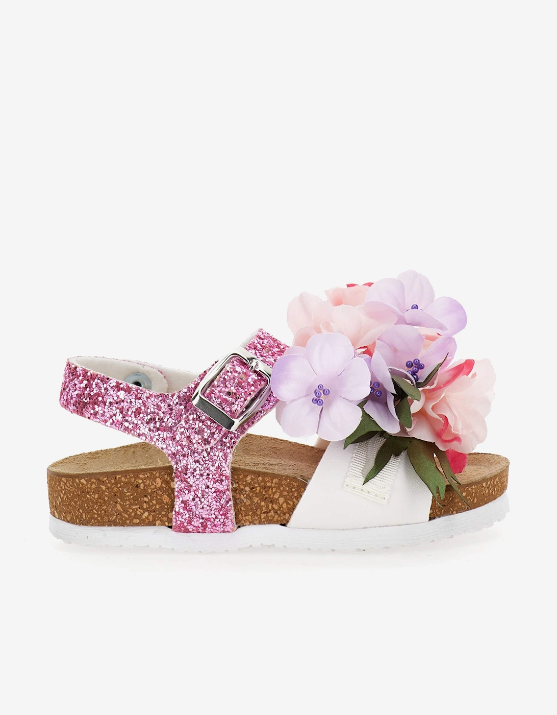 Girls Glitter Bouquet Sandals in Pink, 5 of 4