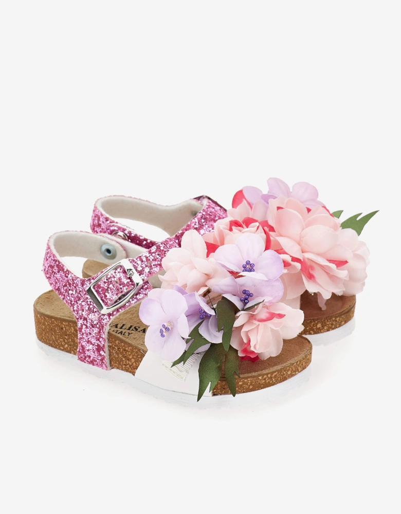 Girls Glitter Bouquet Sandals in Pink
