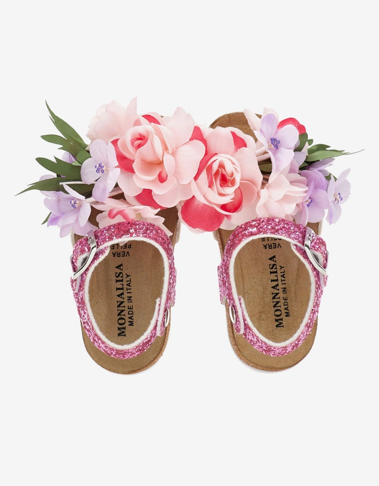 Girls Glitter Bouquet Sandals in Pink