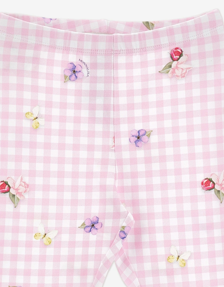 Girls Gingham Flower Leggings in Pink