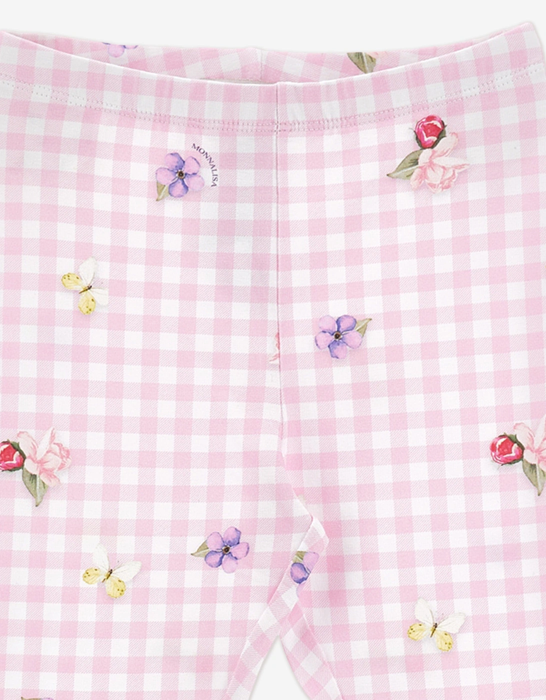 Girls Gingham Flower Leggings in Pink