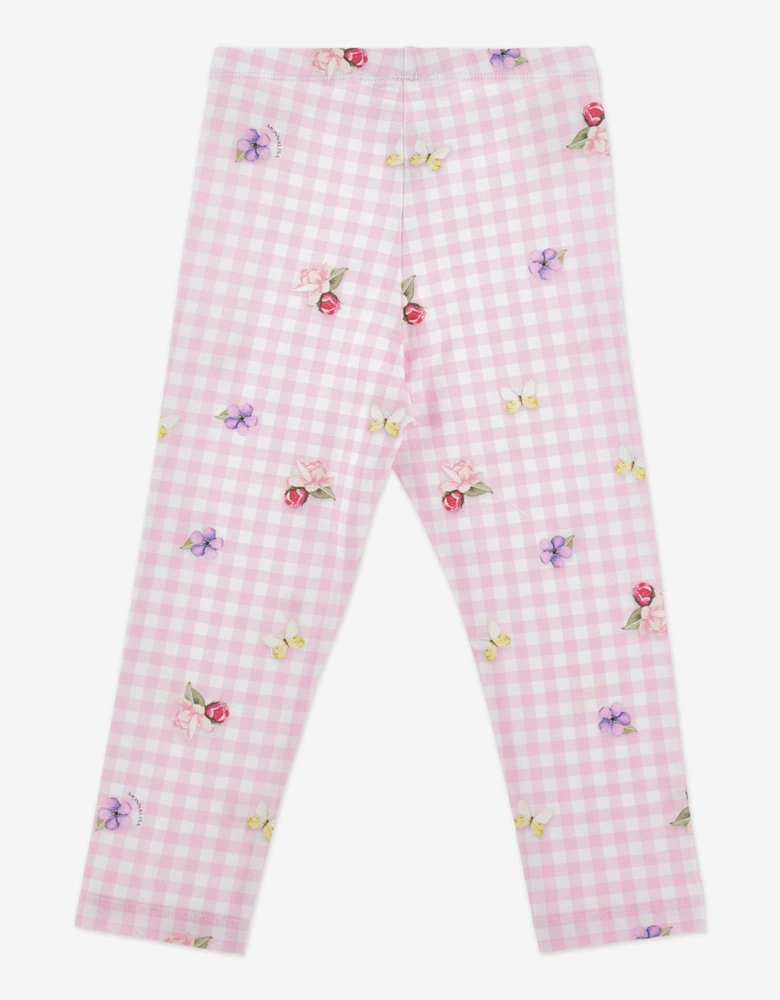 Girls Gingham Flower Leggings in Pink