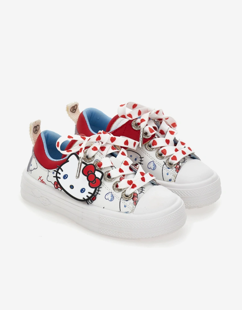 Girls Leather Hello Kitty Trainers in White