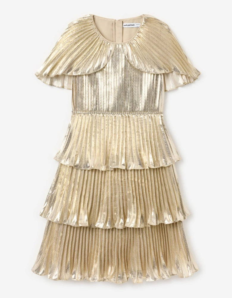 Girls Metallic Tiered Dress in Gold