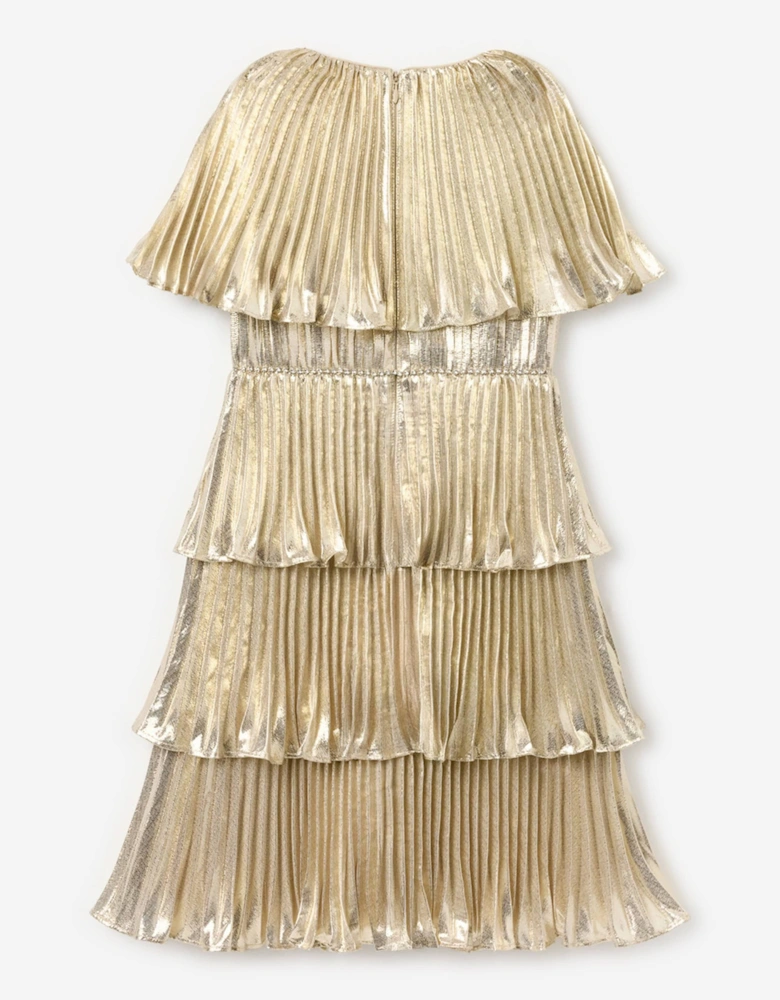 Girls Metallic Tiered Dress in Gold