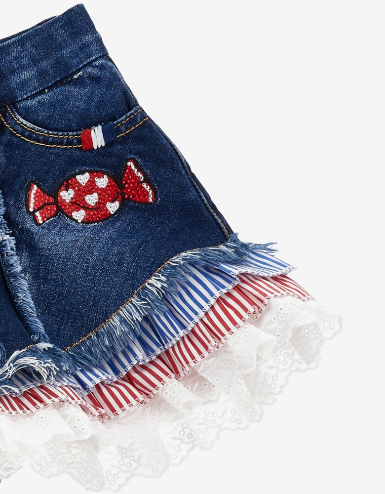 Girls Hello Kitty Denim Shorts in Blue