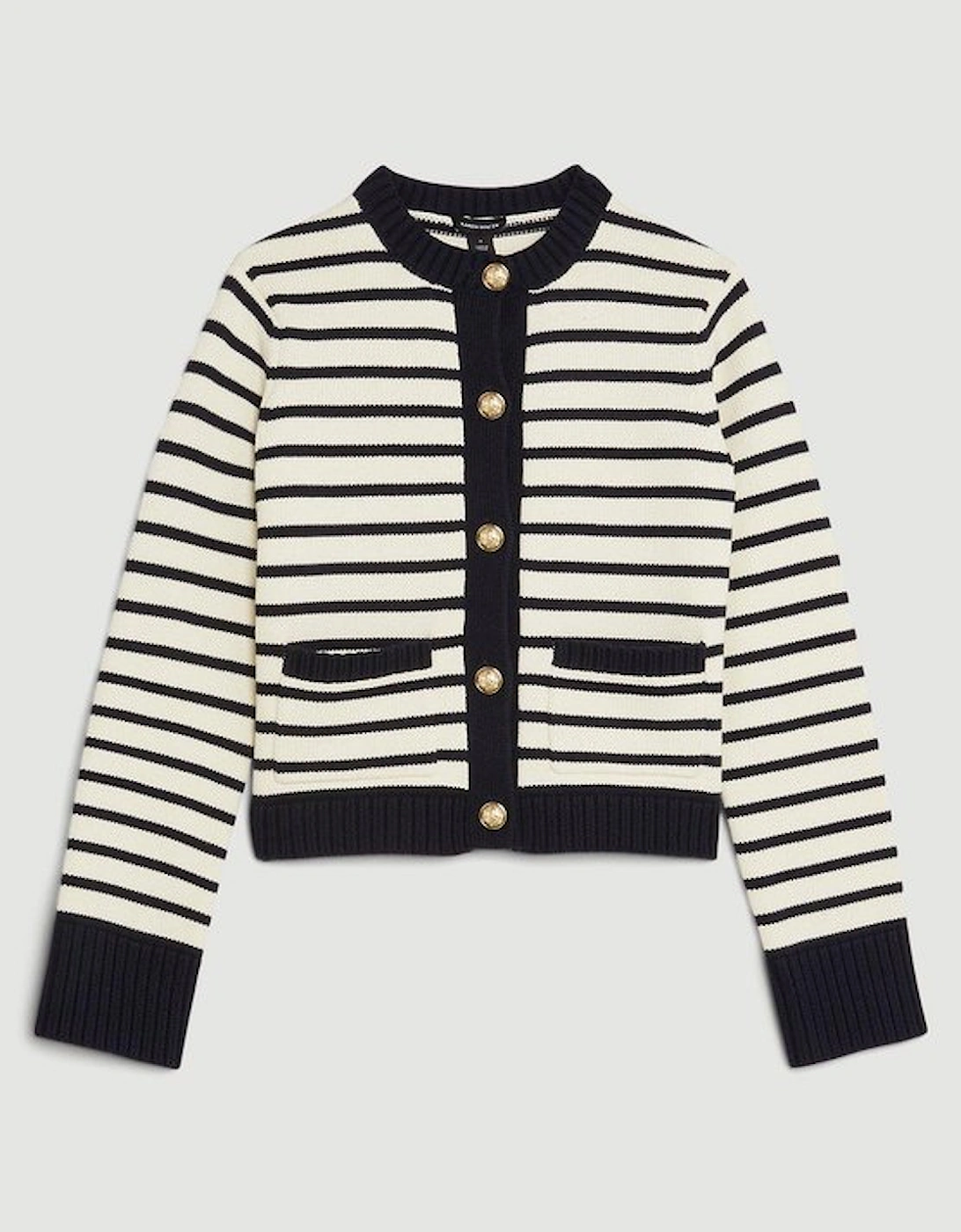 Cotton Cropped Knit Boxy Striped Cardigan