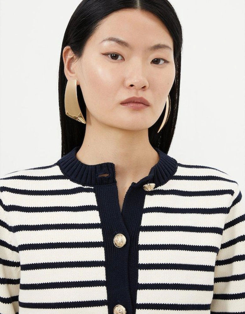 Cotton Cropped Knit Boxy Striped Cardigan