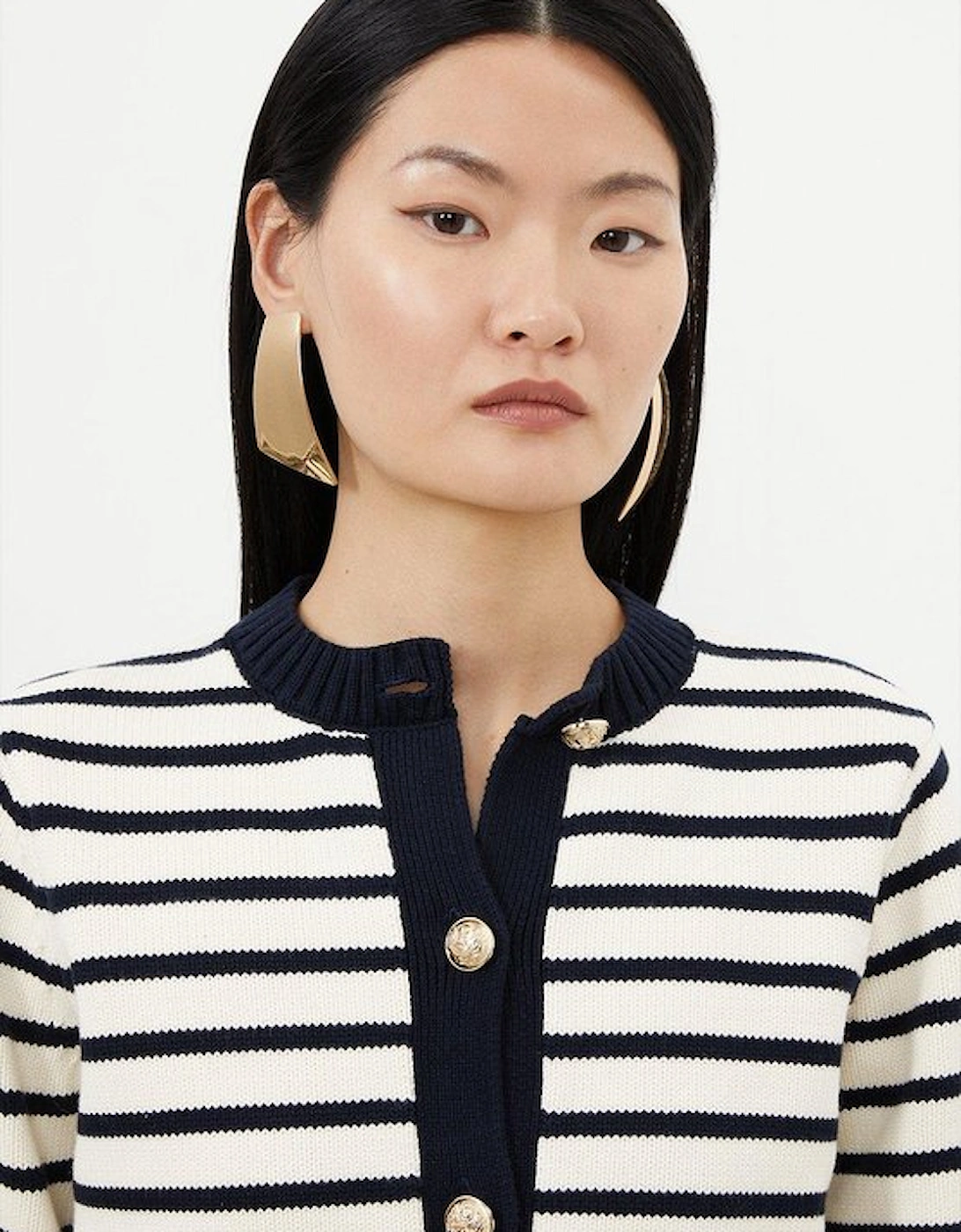 Cotton Cropped Knit Boxy Striped Cardigan