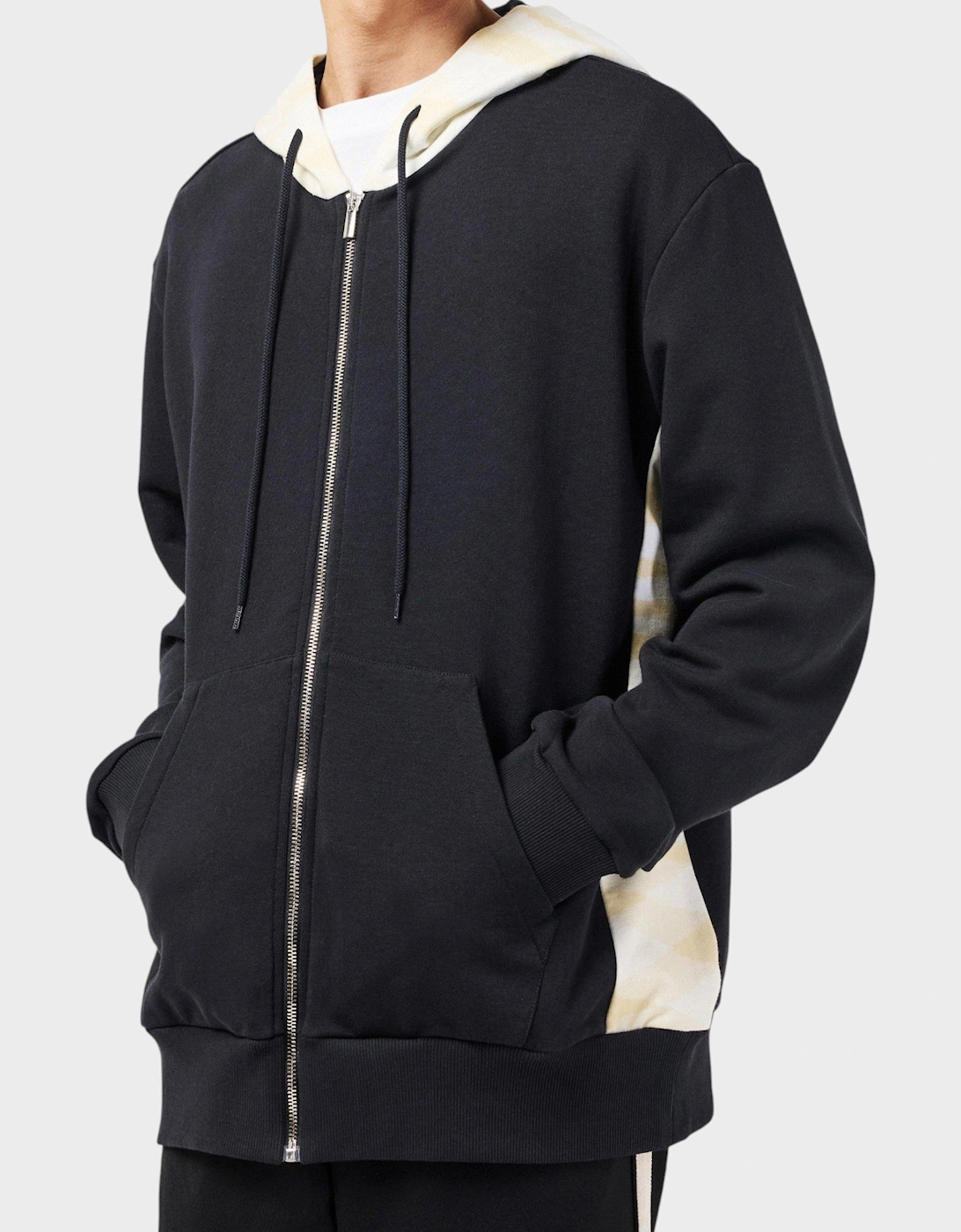 Hooded Zip Sweatshirt Black White