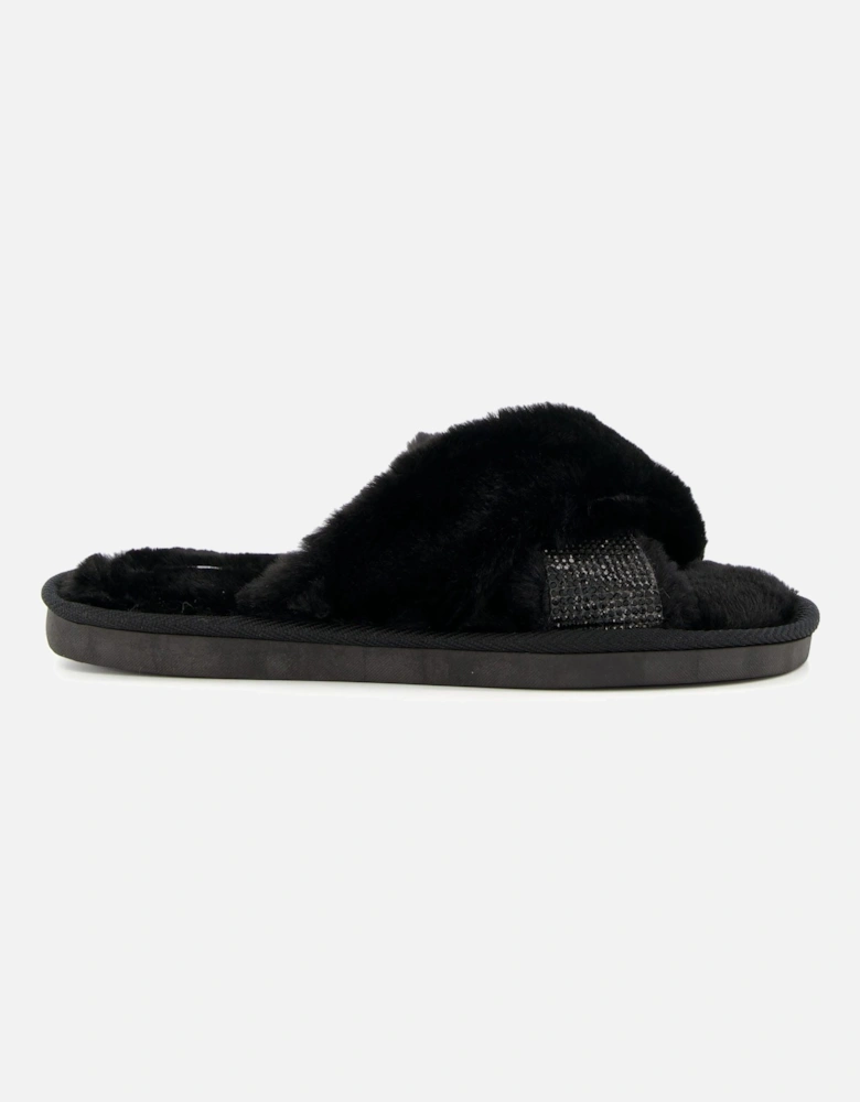 Winta Diamante Cross Strap Faux Fur Slippers