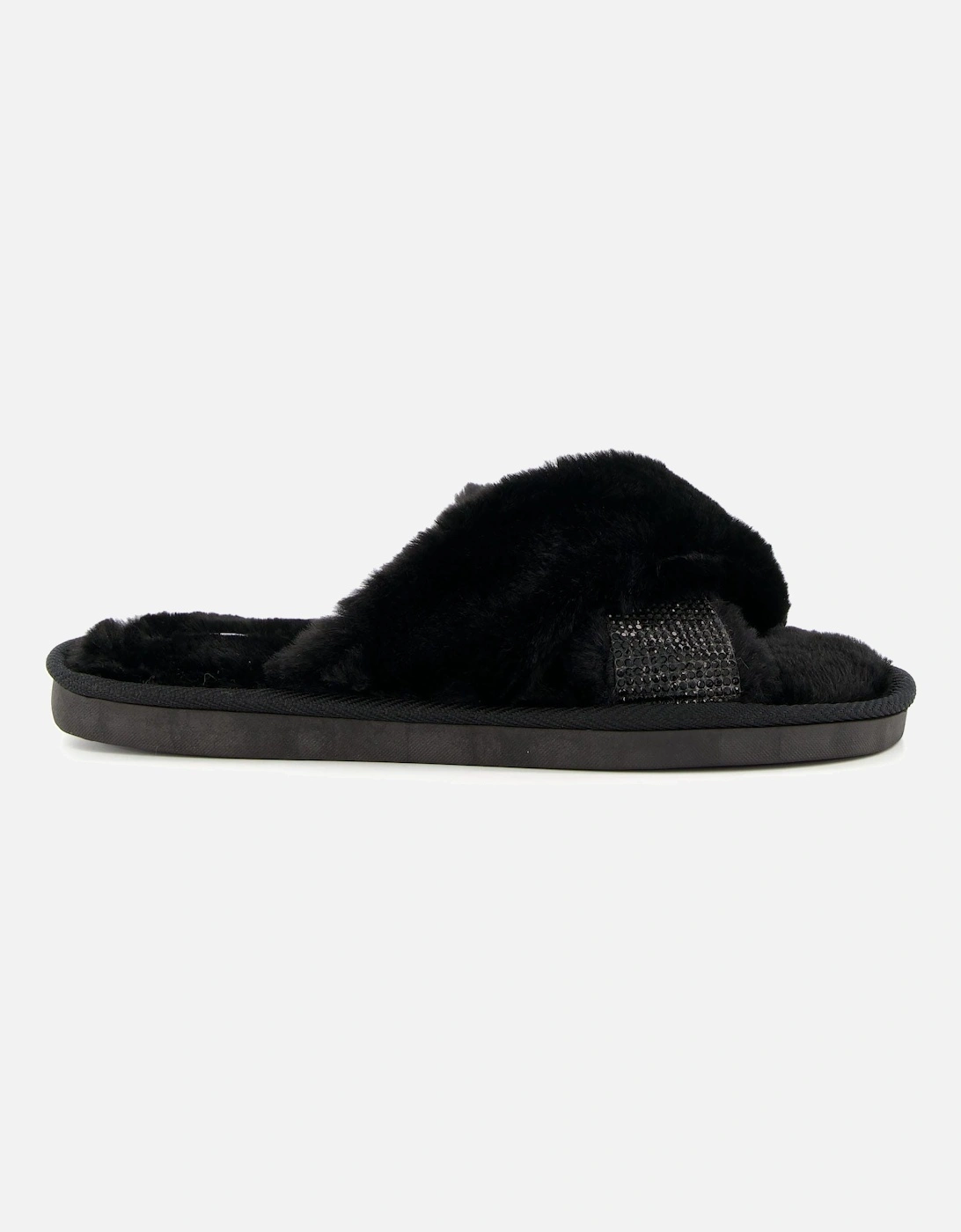 Winta Diamante Cross Strap Faux Fur Slippers, 6 of 5