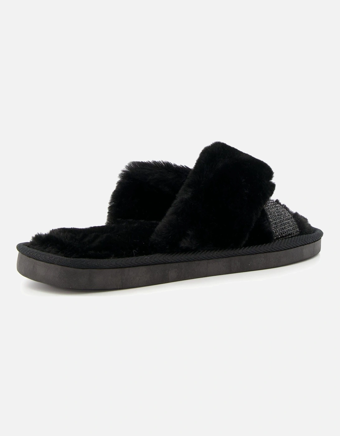 Winta Diamante Cross Strap Faux Fur Slippers