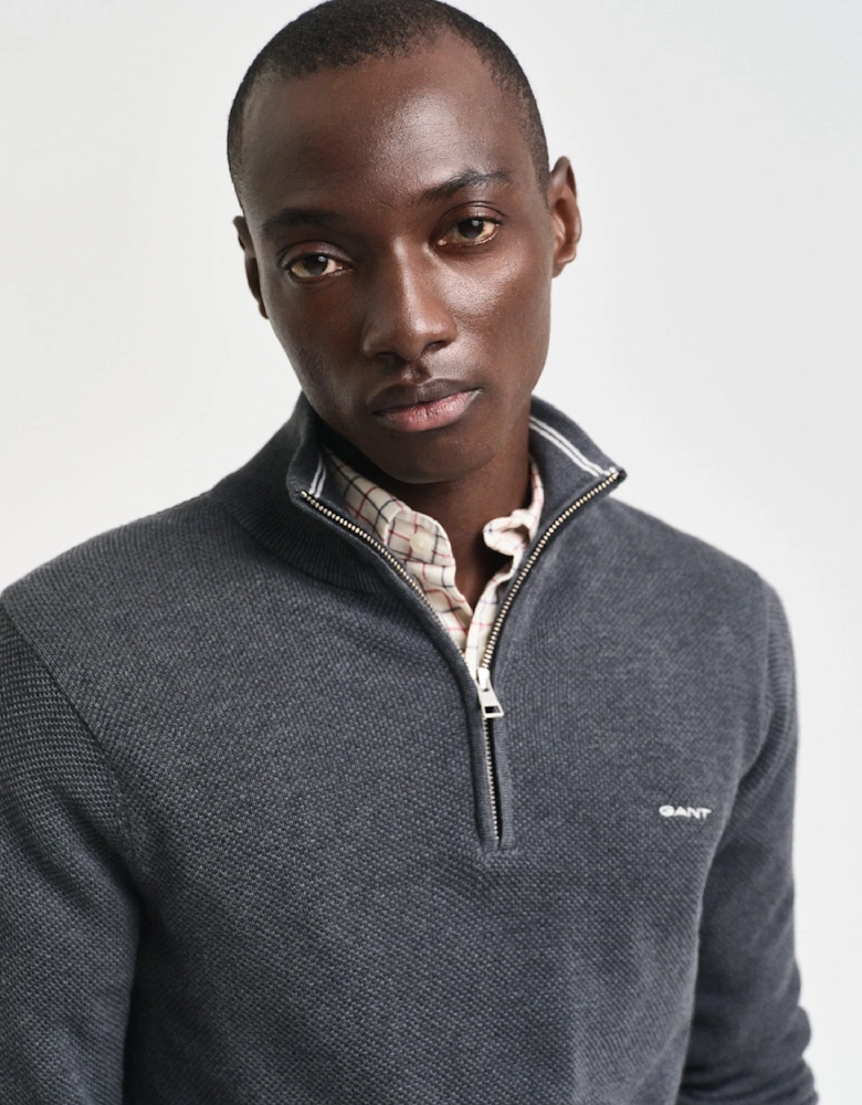 Cotton Piqué Half-Zip Sweatshirt