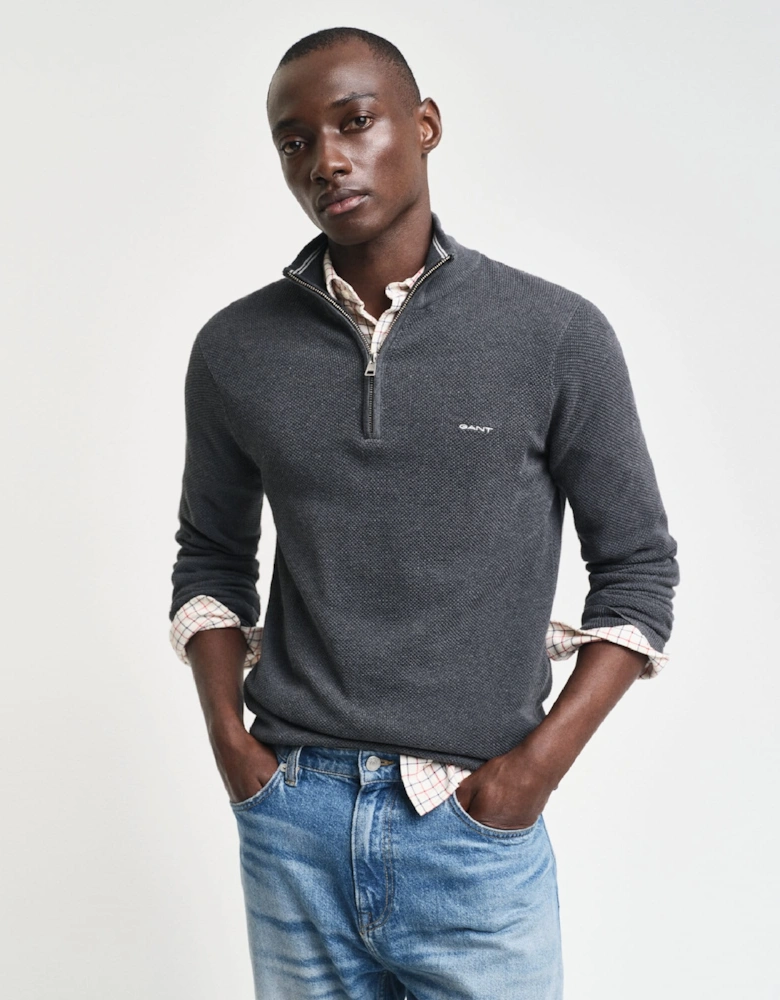 Cotton Piqué Half-Zip Sweatshirt