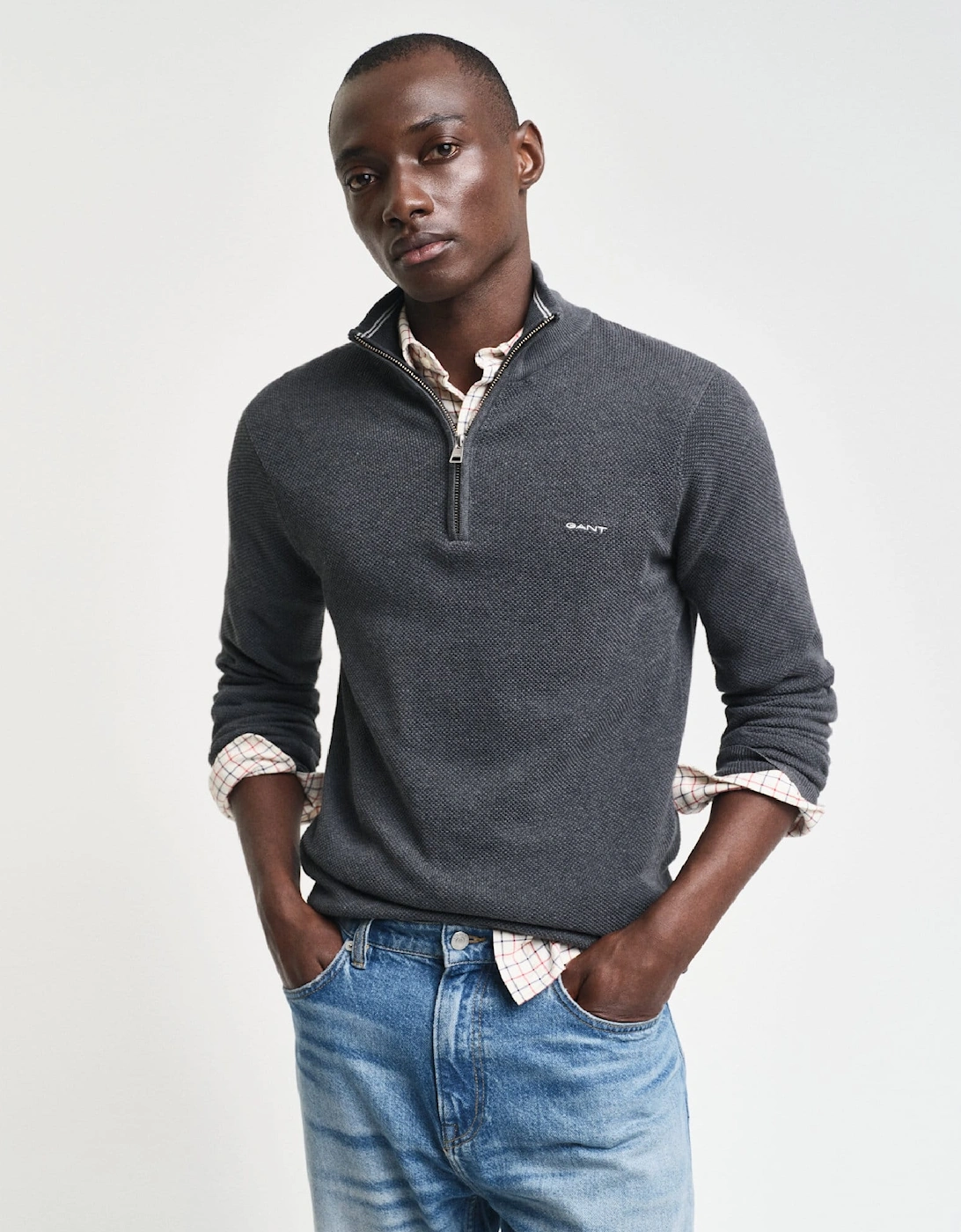 Cotton Piqué Half-Zip Sweatshirt, 5 of 4