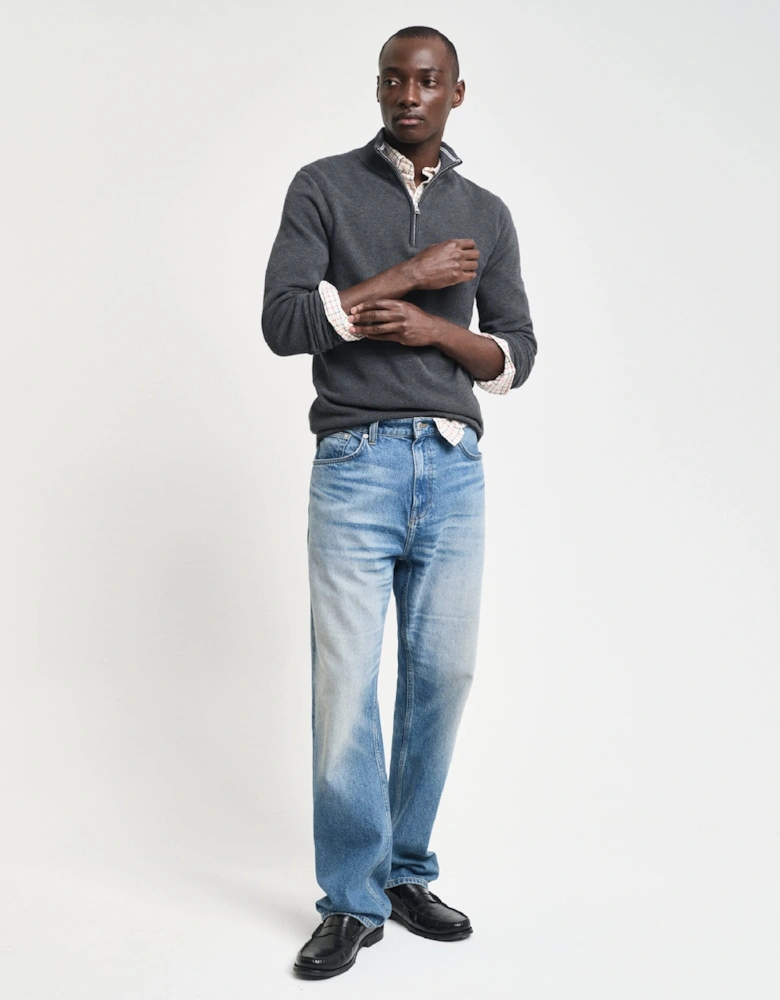 Cotton Piqué Half-Zip Sweatshirt