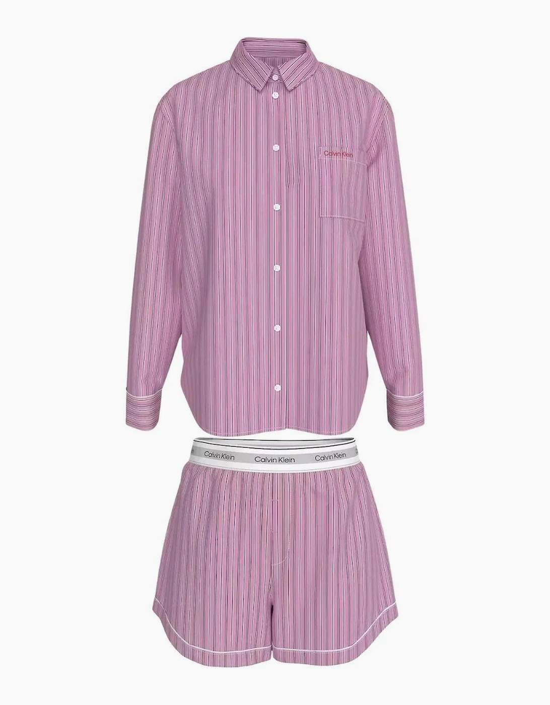 Calvin Klein Women's Pink Cotton Poplin Heritage Stripe Pyjama Set, Essence  Xl
