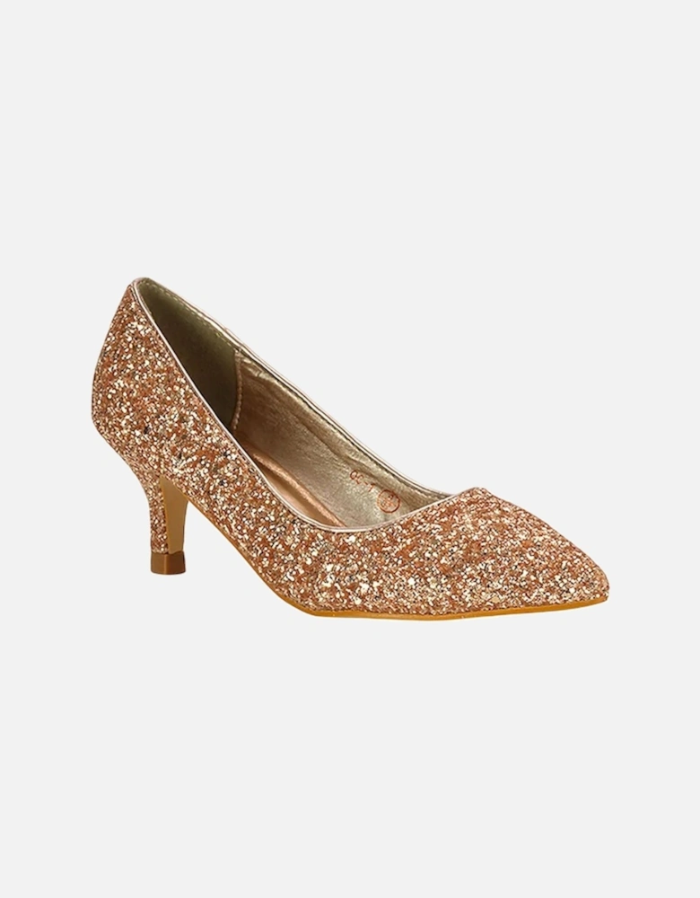 Womens/Ladies Gwyneth Glitter Kitten Heel Court Pumps