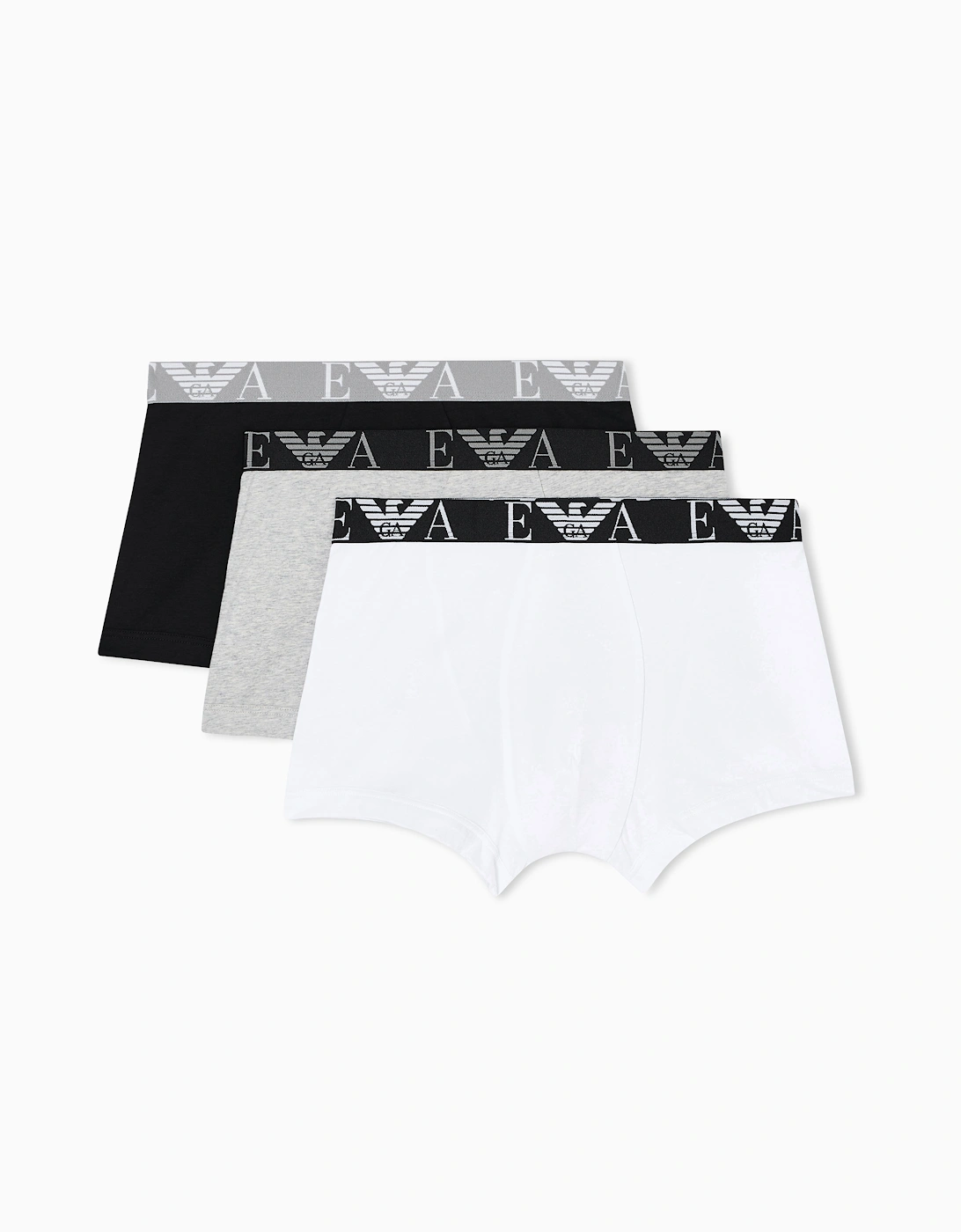 3-Pack Mens Boxers with Bold Monogram Logo Waistband - Black/Light Melange Grey/White, 3 of 2
