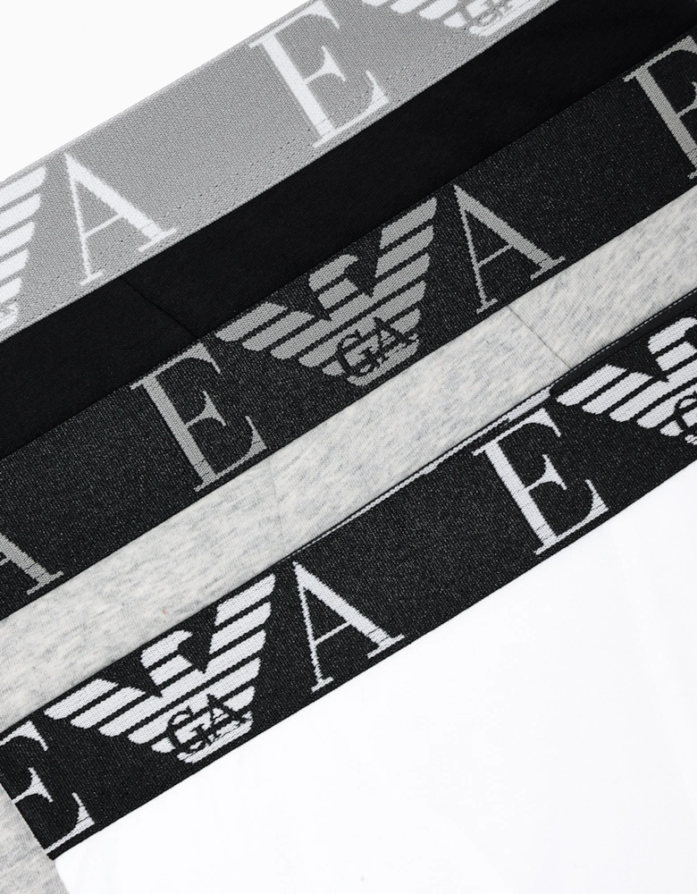 3-Pack Mens Boxers with Bold Monogram Logo Waistband - Black/Light Melange Grey/White