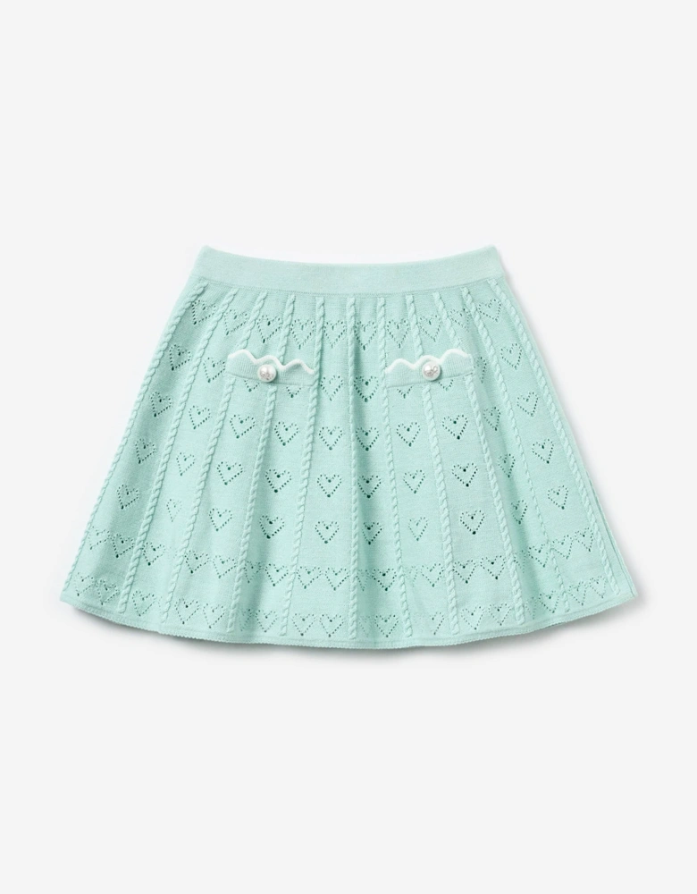 Girls Heart Knit Skirt in Green
