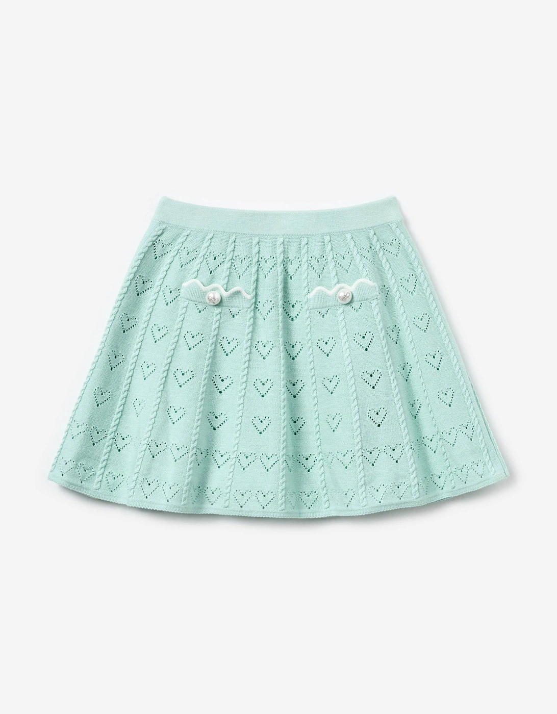 Self Portrait Girls Green 'S Heart Knit Skirt In  7 Years/8 Years Size 7 Kids