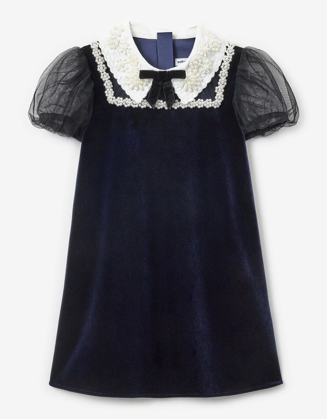 Self Portrait Girls Velvet Tulle Flower Trim Dress in Navy - Size: 3 years/4 years