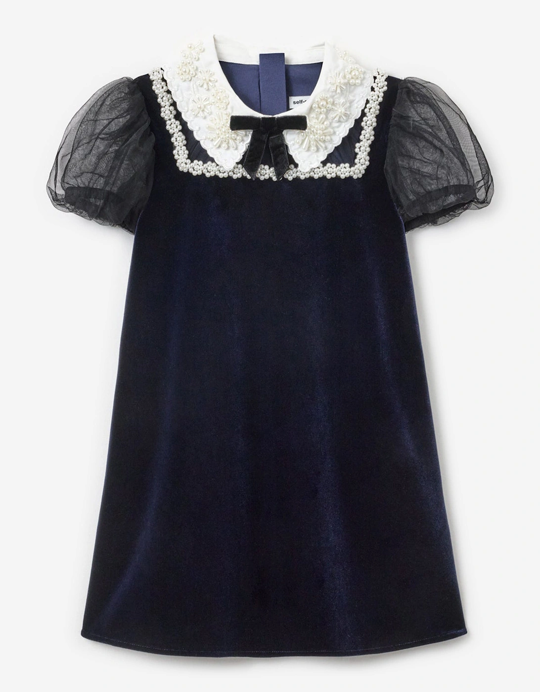 Girls Velvet Tulle Flower Trim Dress in Navy, 5 of 4