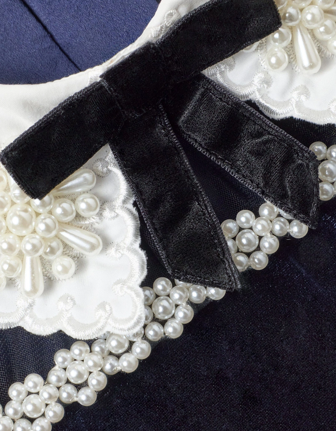 Girls Velvet Tulle Flower Trim Dress in Navy