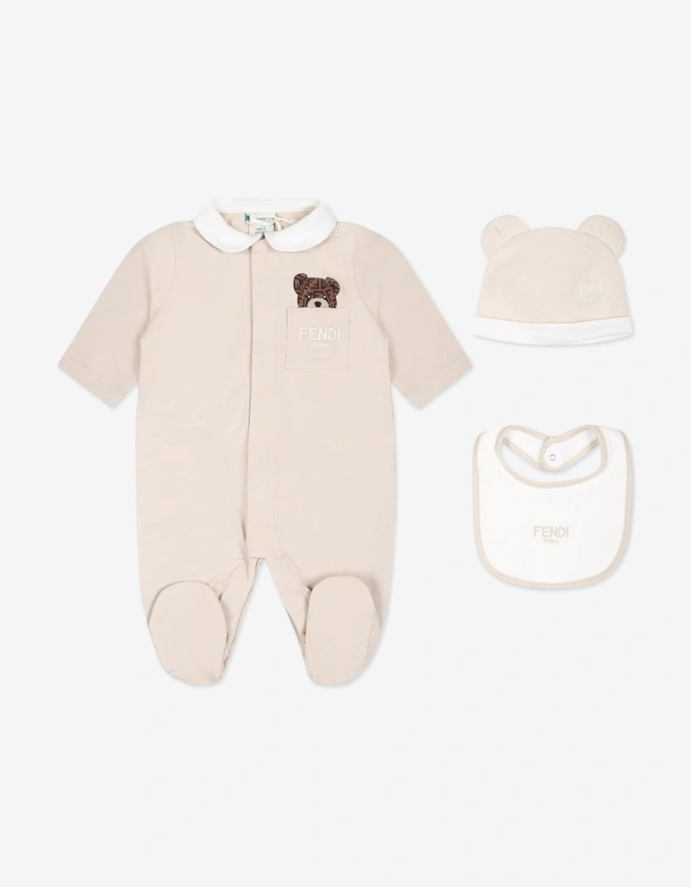 Baby Bear Babygrow Gift Set in Beige