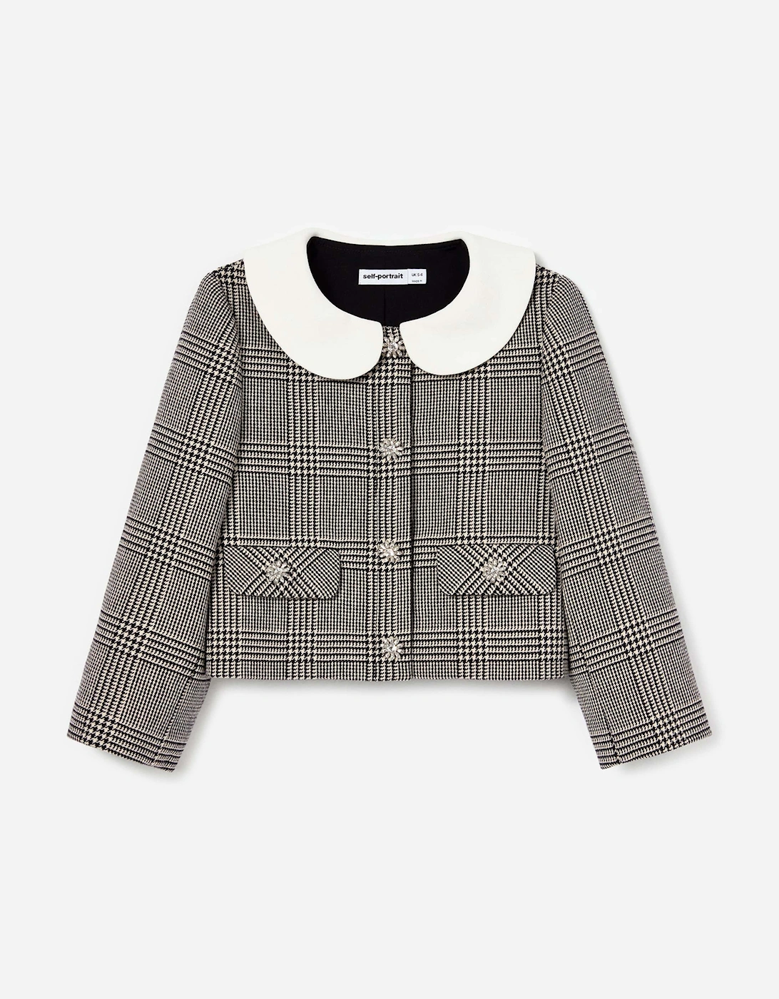 Self Portrait Girls Black 'S Check Jacket In - Size: 10 Years/11 Years/12 Years Kids