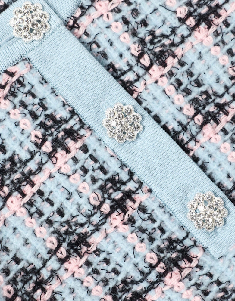 Girls Textured Stripe Knit Dress in Blue